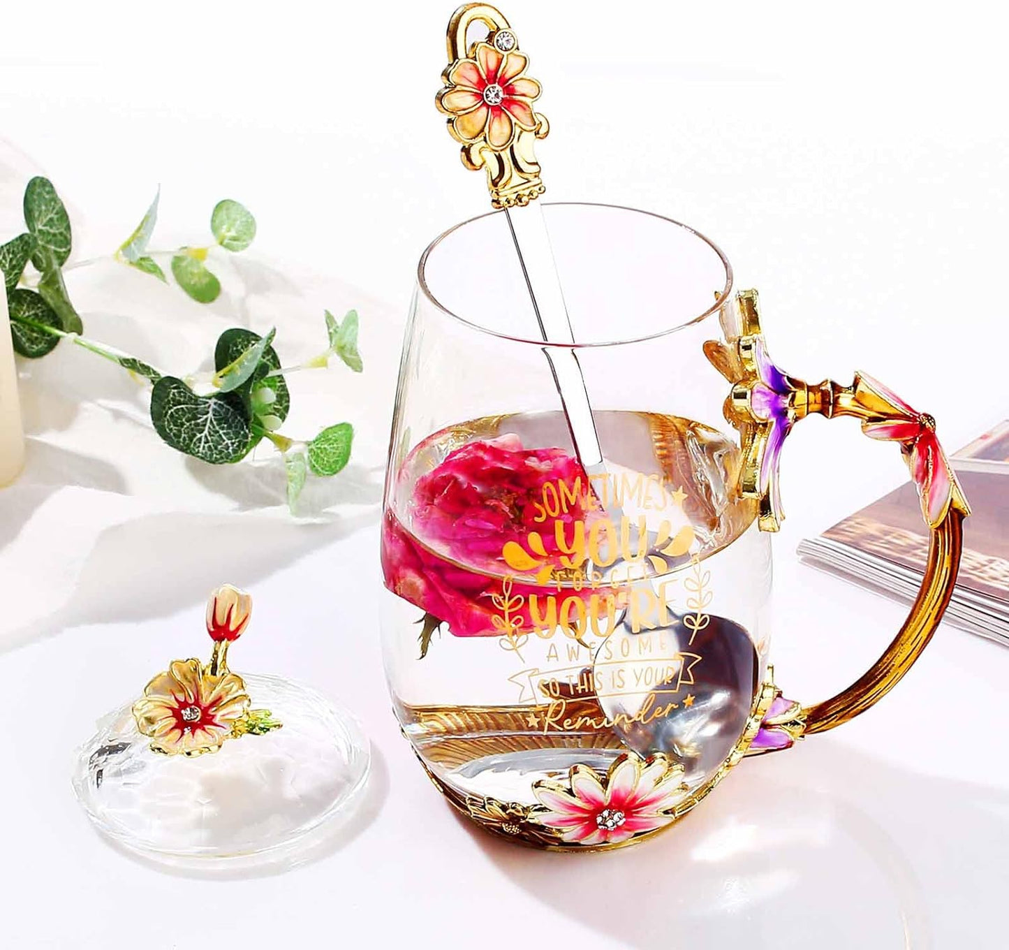 Elegance in a Cup: Unique Flower Glass Tea Cup – Perfect Mother's Day Gift for Your Beloved Wife! Cherish Every Sip of Love