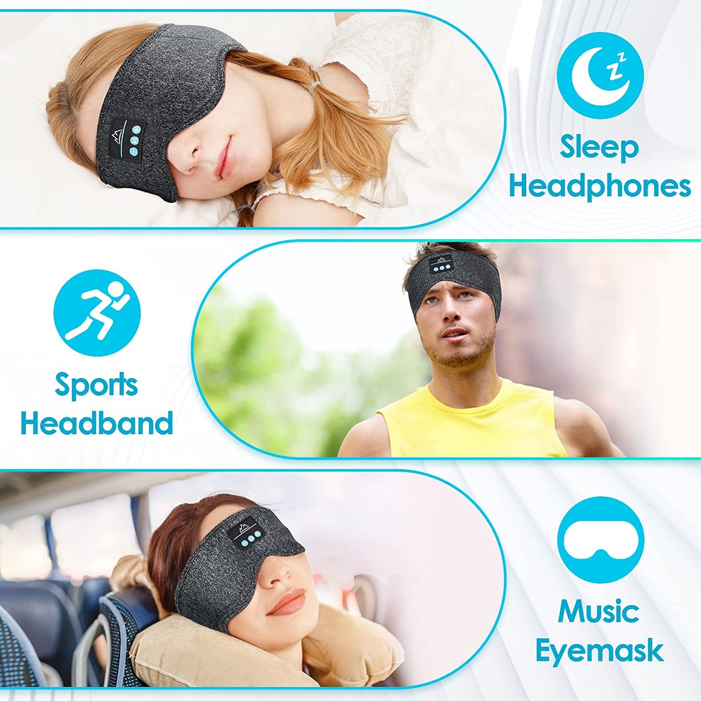 SoundSlumber: Unwind with Blissful Sleep – 3-in-1 Bluetooth Headband, Sleep Mask, and Side Sleeper's Dream Gift