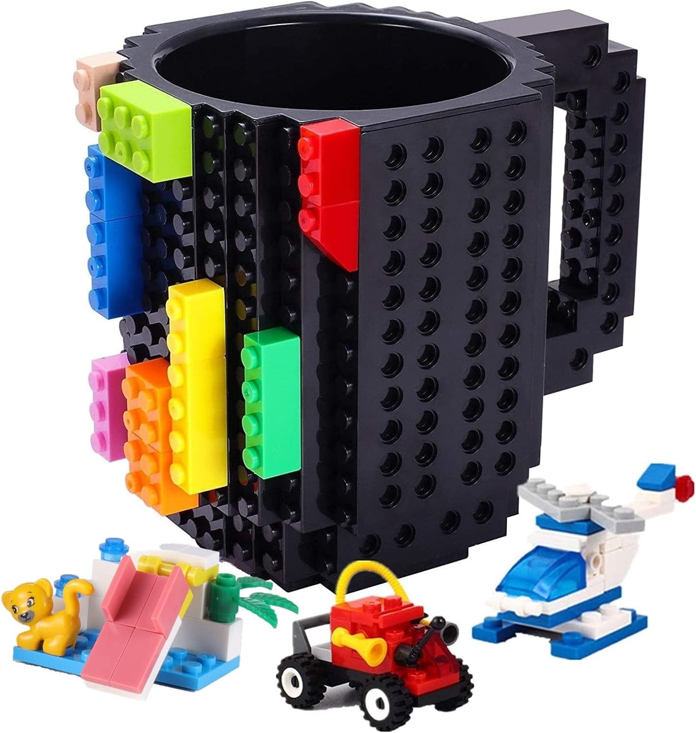 Pixel Lego  Build-on-Brick Coffee Mug  Perfect for Birthdays, Christmas, and More. (include lego figures)