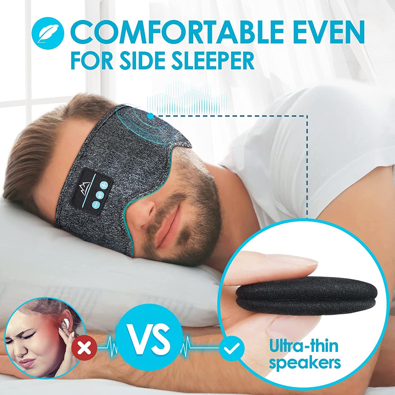 SoundSlumber: Unwind with Blissful Sleep – 3-in-1 Bluetooth Headband, Sleep Mask, and Side Sleeper's Dream Gift