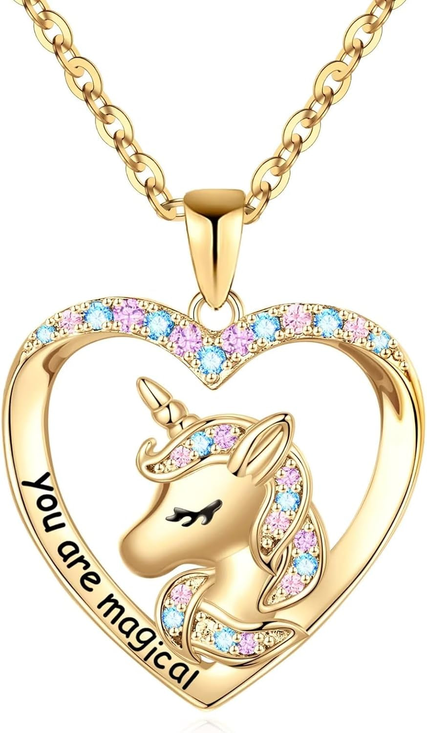 Unicorns  14K  Gold Plated  Heart Pendant  Necklace  for Girls 