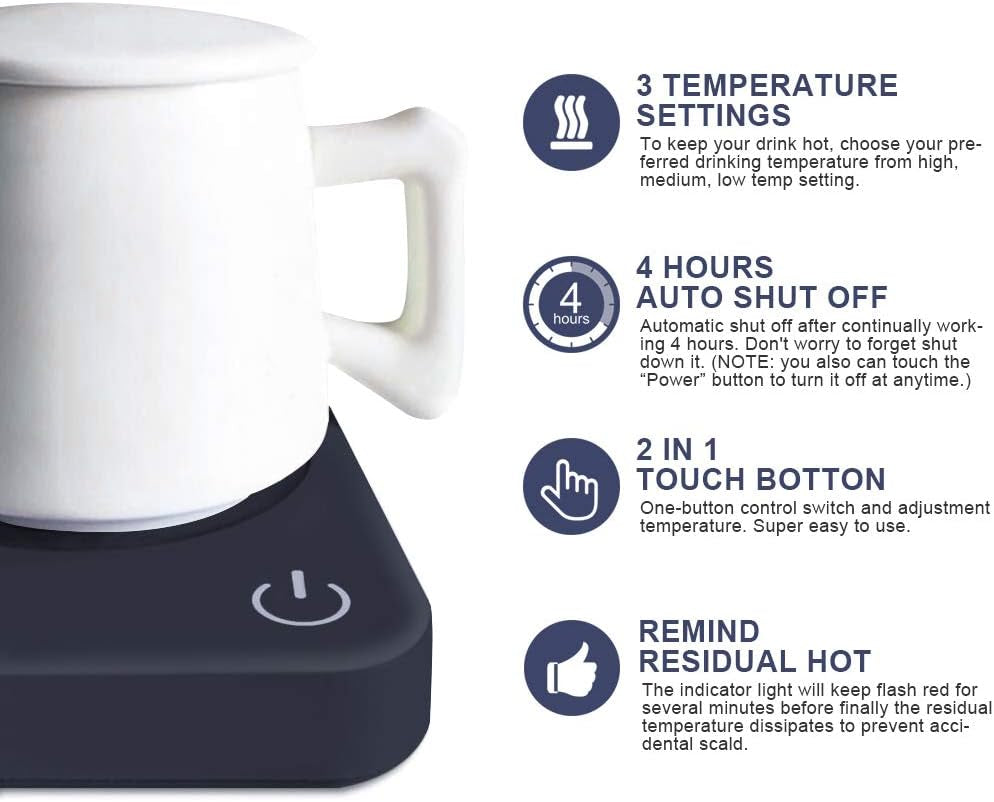 Elevate Your Sips: Dark Blue Coffee Mug Warmer with Auto Shut Off – Keep Your Brew Warm All Day!