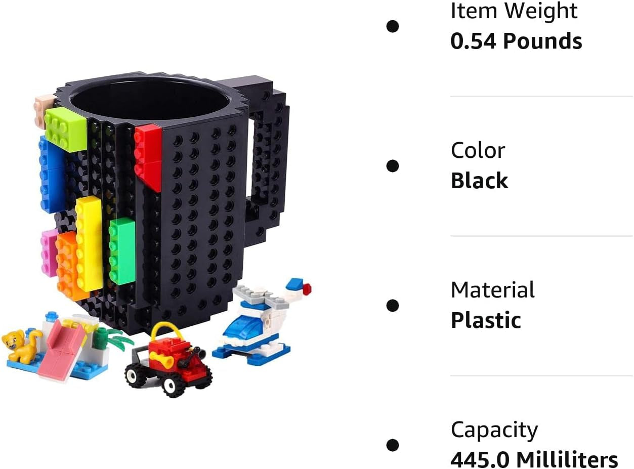 Pixel Lego  Build-on-Brick Coffee Mug  Perfect for Birthdays, Christmas, and More. (include lego figures)