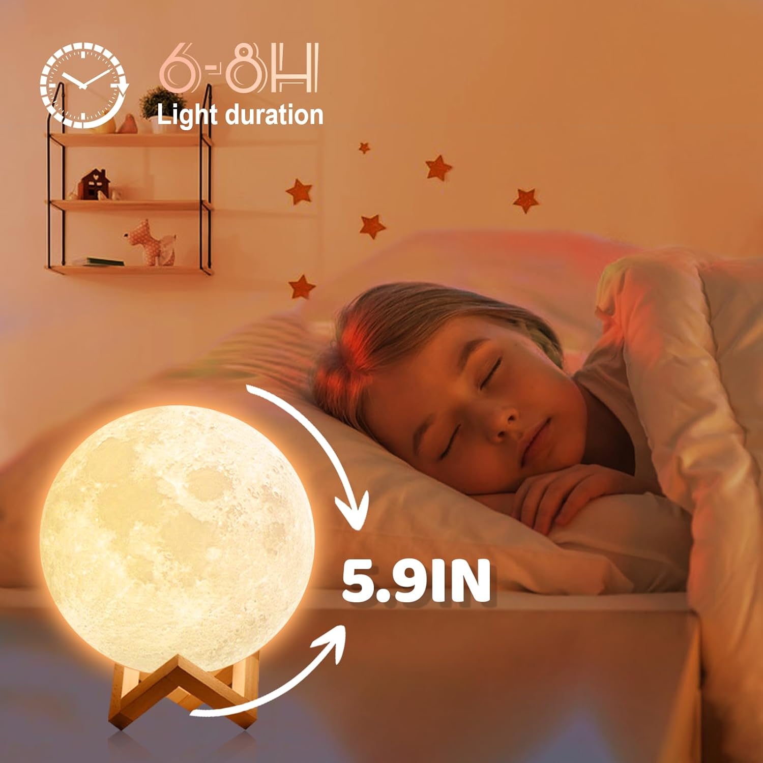 Rechargeable Moon Lamp for Adult Kids 5.9Inch, 3D Moon Lights for Bedroom, Unique Christmas Gifts for Women Girl, Suitable as Night Lights Bedroom Decorations