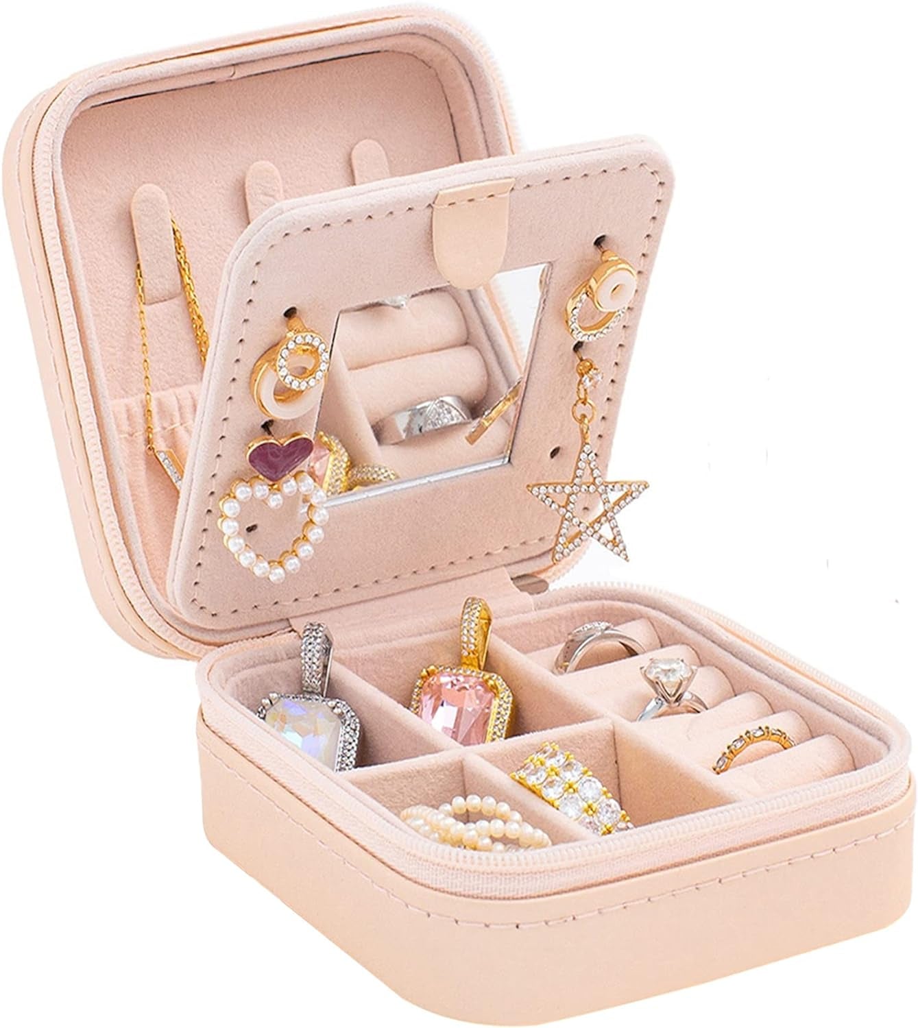 Chic and Compact: Pink Travel Jewelry Case with Mirror - The Ultimate Organizer for Girls and Women On the Go